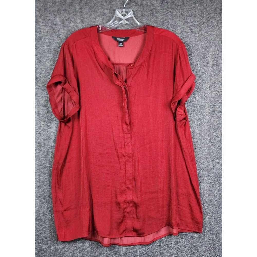 Simply Vera Vera Wang Blouse Womens XXL Red Short Sleeve Cuffed Henley‎ Tunic
